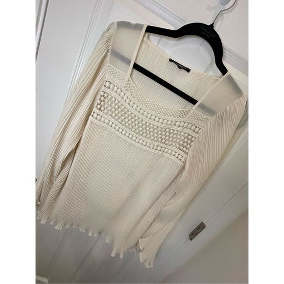 Nanette Lepore women’s size 8 pleated long sleeve blouse Creme - Picture 1 of 5